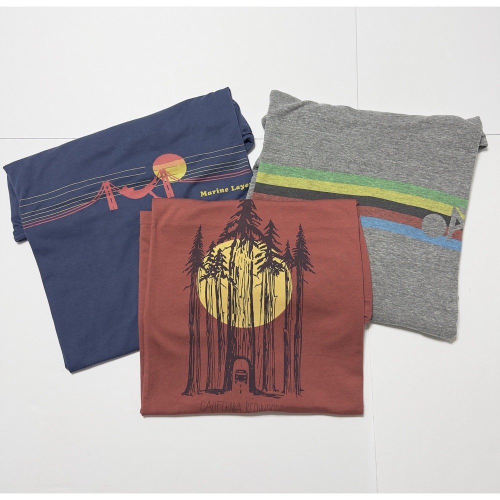 Lot of 3 Marine Layer Mens Short Sleeve T-Shirt Sz XL Graphic Print Stretch Logo